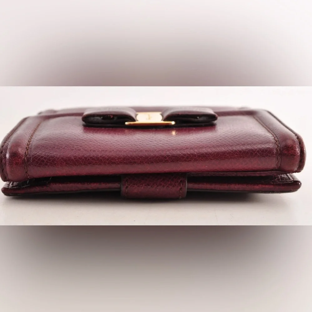 Salvatore Ferragamo Vara Ribbon Bi-Fold Wallet Leather Wine Red Auth EUC - Picture 5 of 16